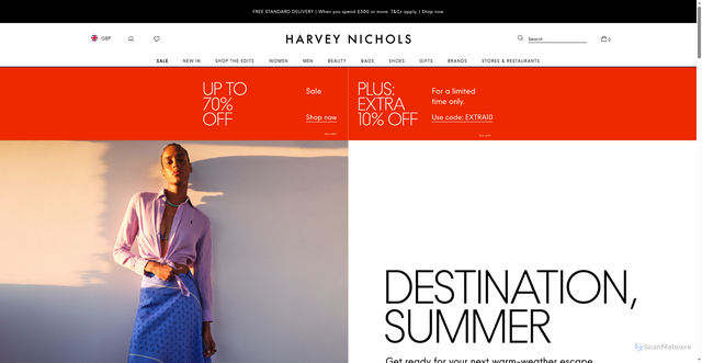 Security scan screenshot of https://harveynichols.com