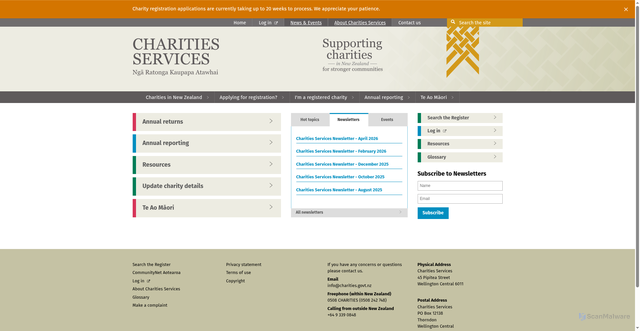 Security scan screenshot of http://www.charities.govt.nz/