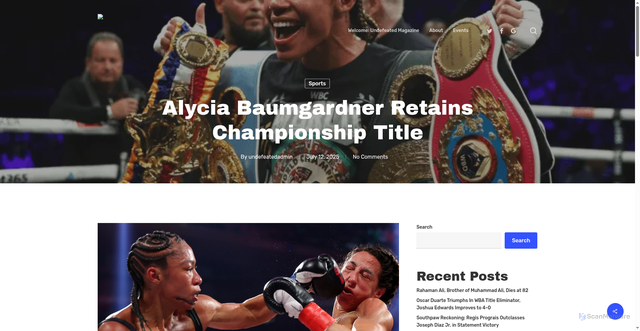Security scan screenshot of https://www.undefeatedmagazine.com/2025/07/12/alycia-baumgardner-retains-championship-title/