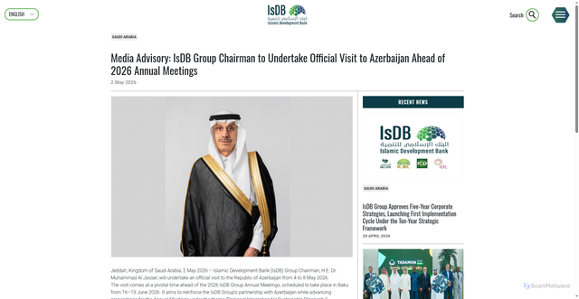 Security scan screenshot of https://www.isdb.org/news/media-advisory-isdb-group-chairman-to-undertake-official-visit-to-azerbaijan-ahead-of-2026-annual-meetings