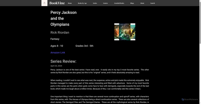 Security scan screenshot of https://www.bookvine.io/series/percy-jackson-and-the-olympians