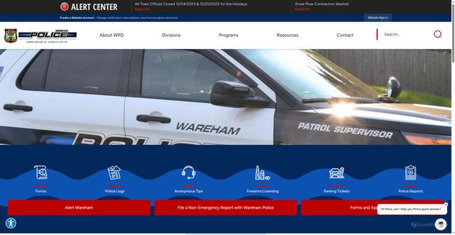 Security scan screenshot of https://www.wareham.gov/465/Police-Department
