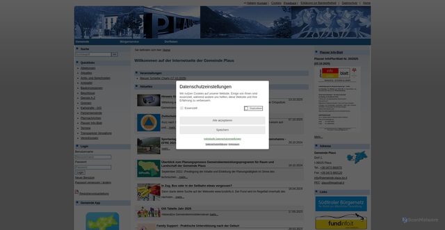 Security scan screenshot of https://www.gemeinde.plaus.bz.it/system/web/default.aspx?sprache=1