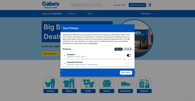 Security scan screenshot of https://gabesstores.com