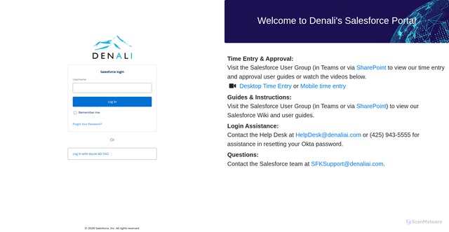 Security scan screenshot of https://denaliai.file.force.com