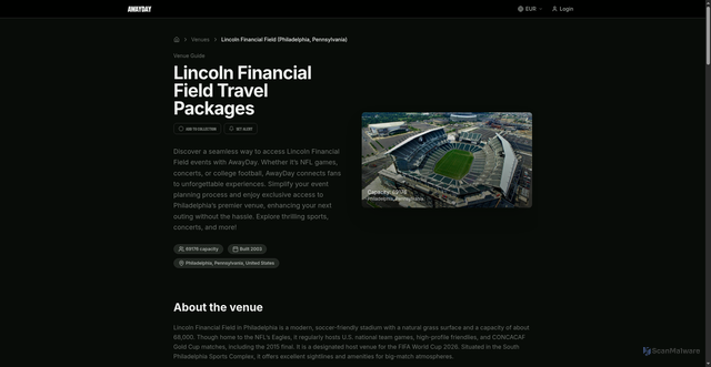 Security scan screenshot of https://awayday.io/venue/lincoln-financial-field/