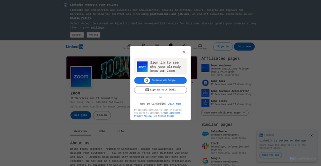 Security scan screenshot of https://www.linkedin.com/company/zoom/