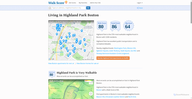 Security scan screenshot of https://www.walkscore.com/MA/Boston/Highland_Park