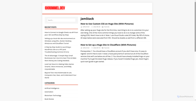 Security scan screenshot of https://0xrommel.pages.dev/tags/jamstack/