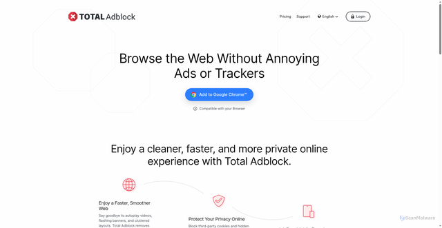 Security scan screenshot of https://totaladblock.com