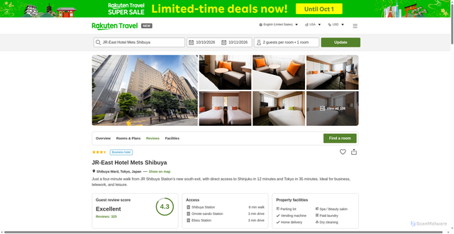 Security scan screenshot of https://travel.rakuten.com/usa/en-us/hotel_info_item/cnt_japan/sub_tokyo/cty_shibuya_ward/10123456848966/