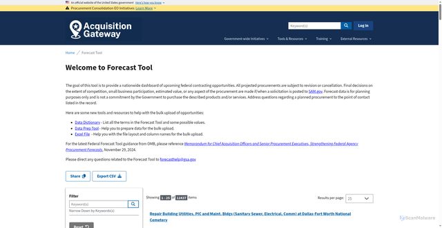 Security scan screenshot of https://acquisitiongateway.gov/forecast