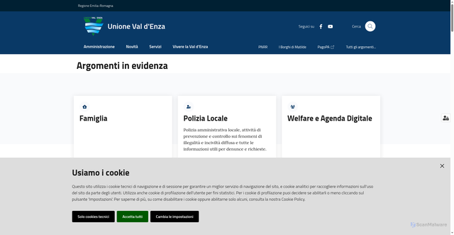 Security scan screenshot of https://www.unionevaldenza.it/