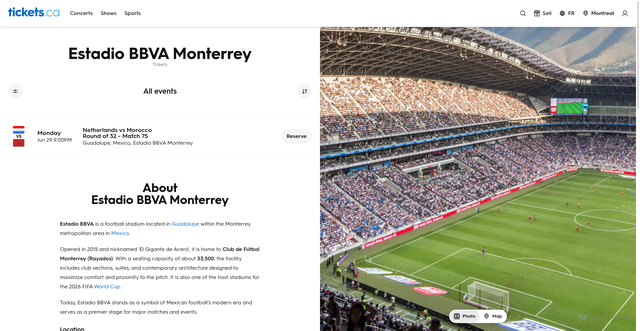 Security scan screenshot of https://www.tickets.ca/venues/estadio-bbva-monterrey