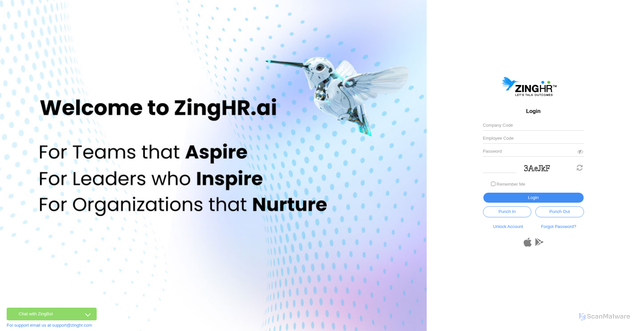 Security scan screenshot of https://portal.zinghr.com