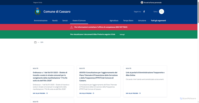 Security scan screenshot of https://www.comune.cassaro.sr.it/