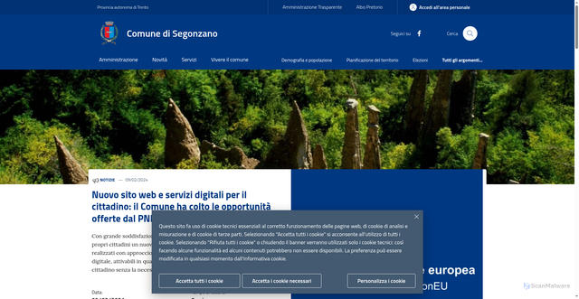 Security scan screenshot of https://www.comune.segonzano.tn.it/