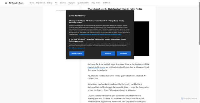 Security scan screenshot of https://www.gadsdentimes.com/story/sports/college/2025/12/05/where-is-jacksonville-state-located-football-conference-usa-florida-alabama/87629930007/
