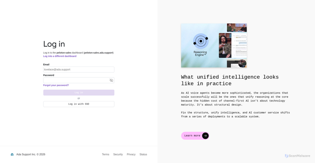 Security scan screenshot of https://peloton-sales.ada.support