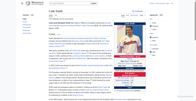 Security scan screenshot of https://en.wikipedia.org/wiki/Cade_Smith