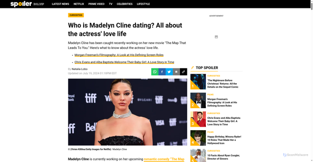 Security scan screenshot of https://spoiler.bolavip.com/en/celebrities/madelin-clyne-love-life