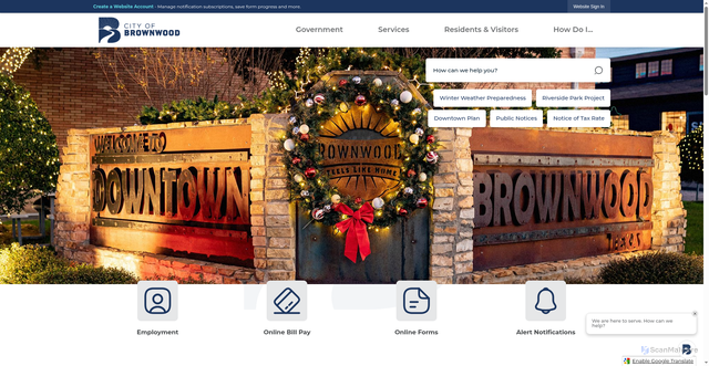 Security scan screenshot of https://brownwoodtexas.gov/
