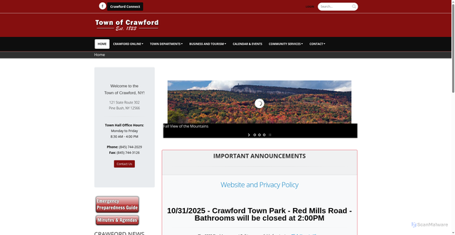 Security scan screenshot of https://townofcrawfordny.gov/