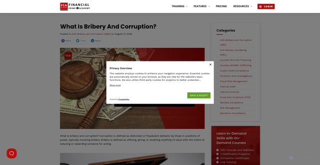 Security scan screenshot of https://financialcrimeacademy.org/what-is-bribery-and-corruption/