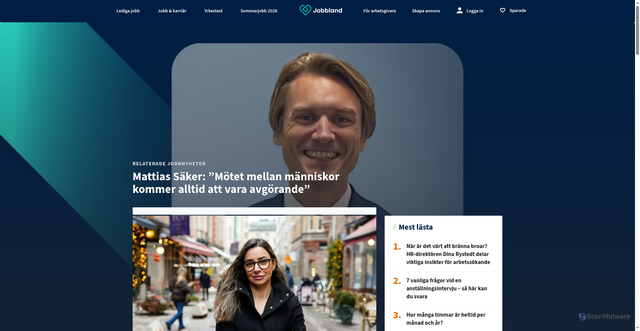 Security scan screenshot of https://jobbland.se/arbetsliv?utm_source=jobbevakaren&utm_medium=email&utm_content=sv