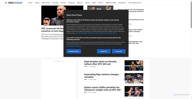 Security scan screenshot of https://mmajunkie.usatoday.com/fighters/conor-mcgregor/
