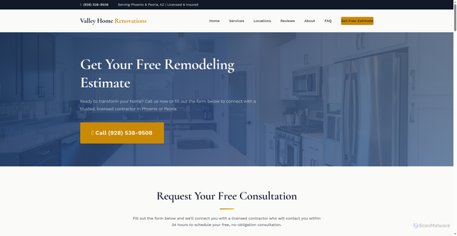 Security scan screenshot of https://desert-vista-remodeling.pages.dev/contact
