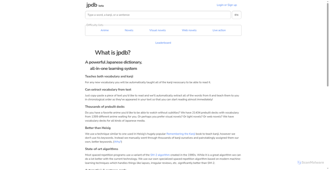 Security scan screenshot of https://jpdb.io