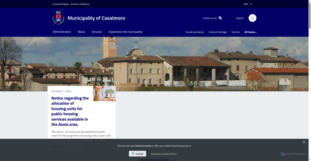 Security scan screenshot of https://www.comune.casalmoro.mn.it/it-it/home