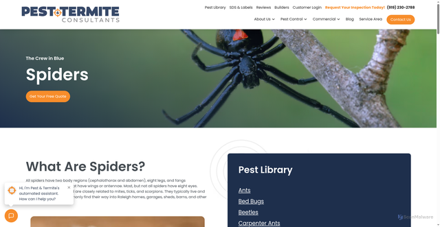 Security scan screenshot of https://www.pestandtermiteconsultants.com/pest-library/spiders