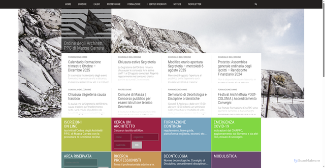 Security scan screenshot of https://architettimassacarrara.it/