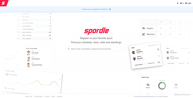 Security scan screenshot of https://spordle.com