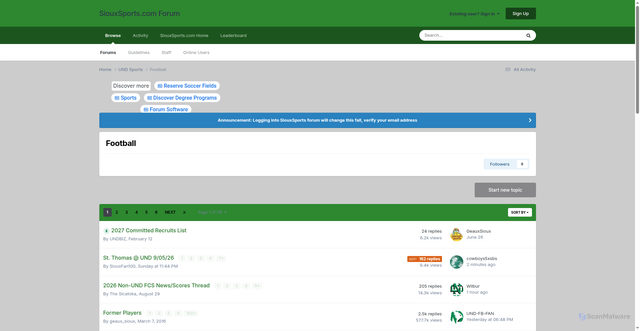 Security scan screenshot of https://forum.siouxsports.com/forum/5-football/