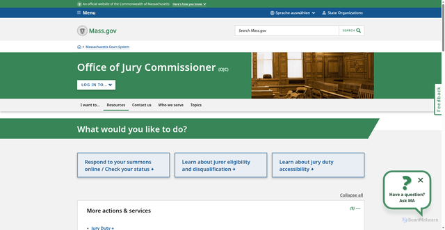 Security scan screenshot of https://www.mass.gov/courts/jury-info/