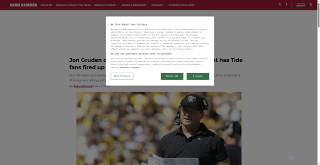 Security scan screenshot of https://bamahammer.com/jon-gruden-drops-a-recruiting-pitch-for-alabama-that-has-tide-fans-fired-up
