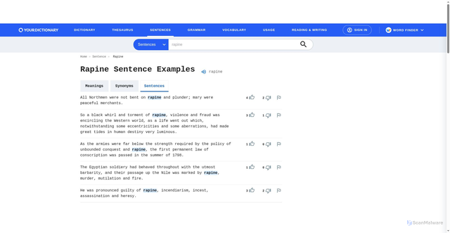 Security scan screenshot of https://sentence.yourdictionary.com/rapine