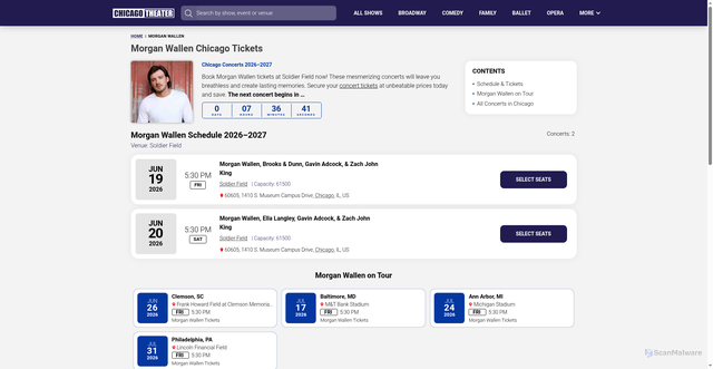 Security scan screenshot of https://chicago.theater/tickets/morgan-wallen/