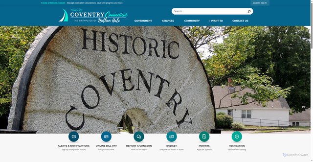 Security scan screenshot of https://coventry-ct.gov/