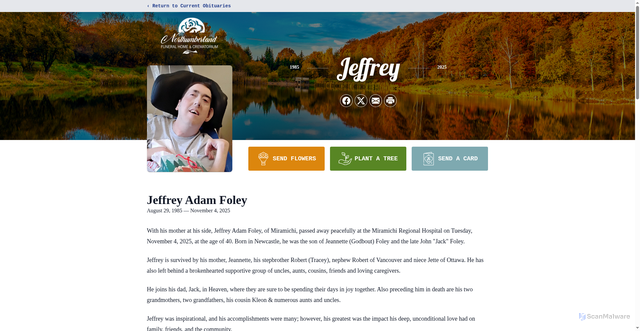 Security scan screenshot of https://www.northumberlandfh.com/obituaries/jeffrey-foley