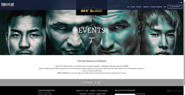 Security scan screenshot of https://powerplanthamptonroads.com/event/ufc-328-chimaev-vs-strickland-2/