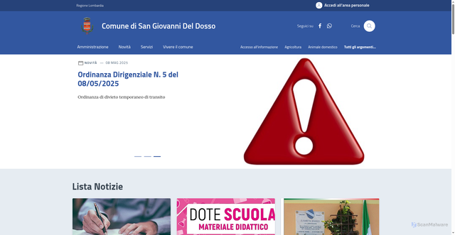 Security scan screenshot of https://www.comune.sangiovannideldosso.mn.it