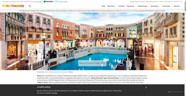 Security scan screenshot of https://www.chinadiscovery.com/macau.html