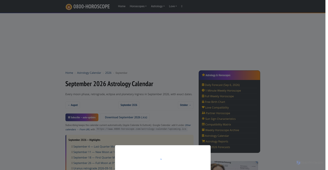 Security scan screenshot of https://www.0800-horoscope.com/astrology-calendar/2026/september/