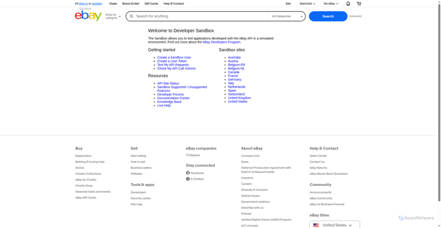 Security scan screenshot of https://sandbox.ebay.com