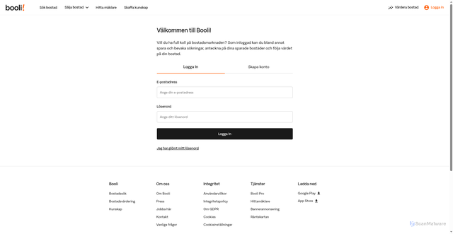 Security scan screenshot of https://www.booli.se/konto