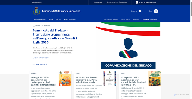 Security scan screenshot of https://www.comune.villafranca.pd.it